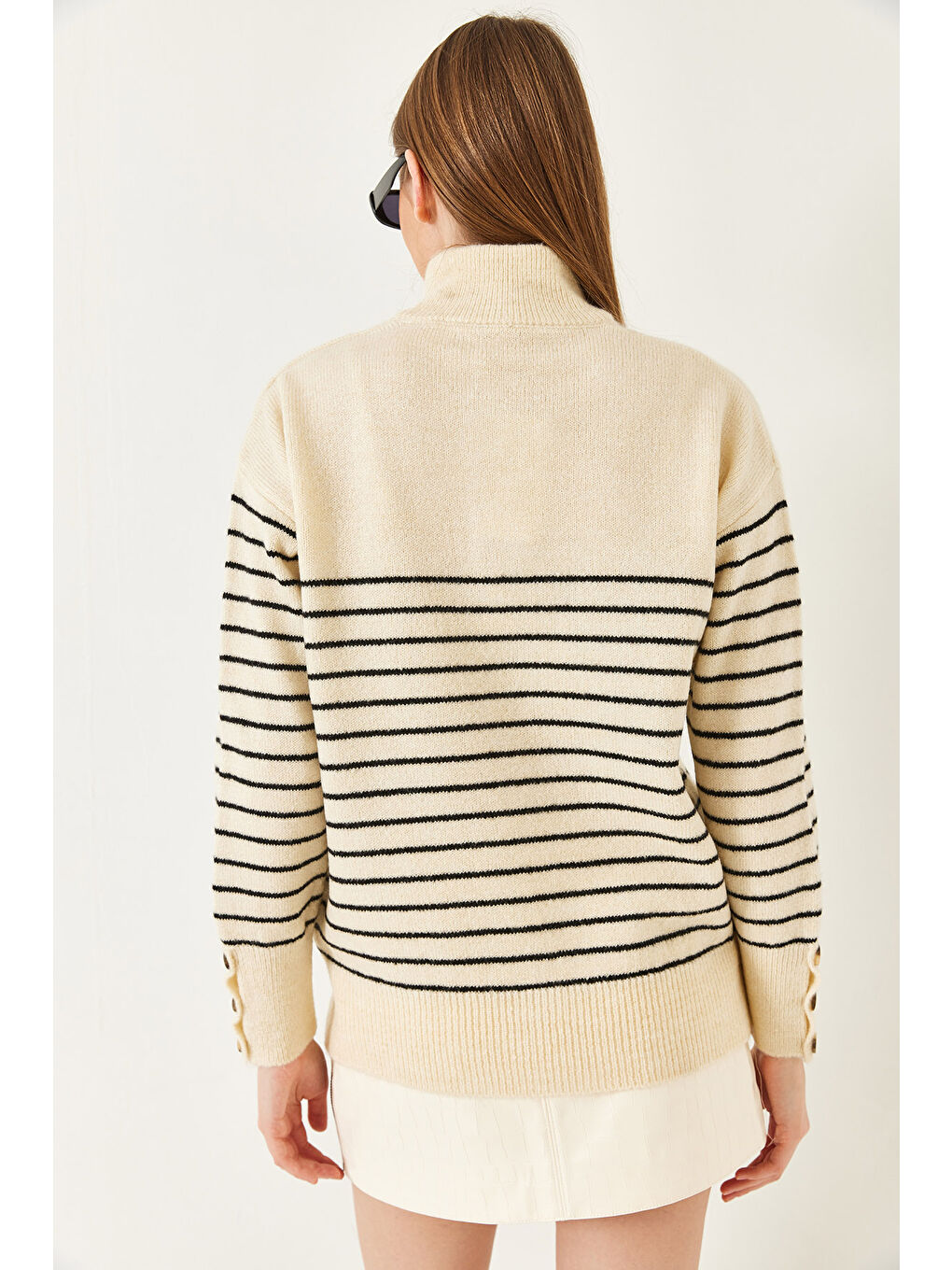 Lila Kadın Kolu Düğmeli Patlı Triko Kazak-6