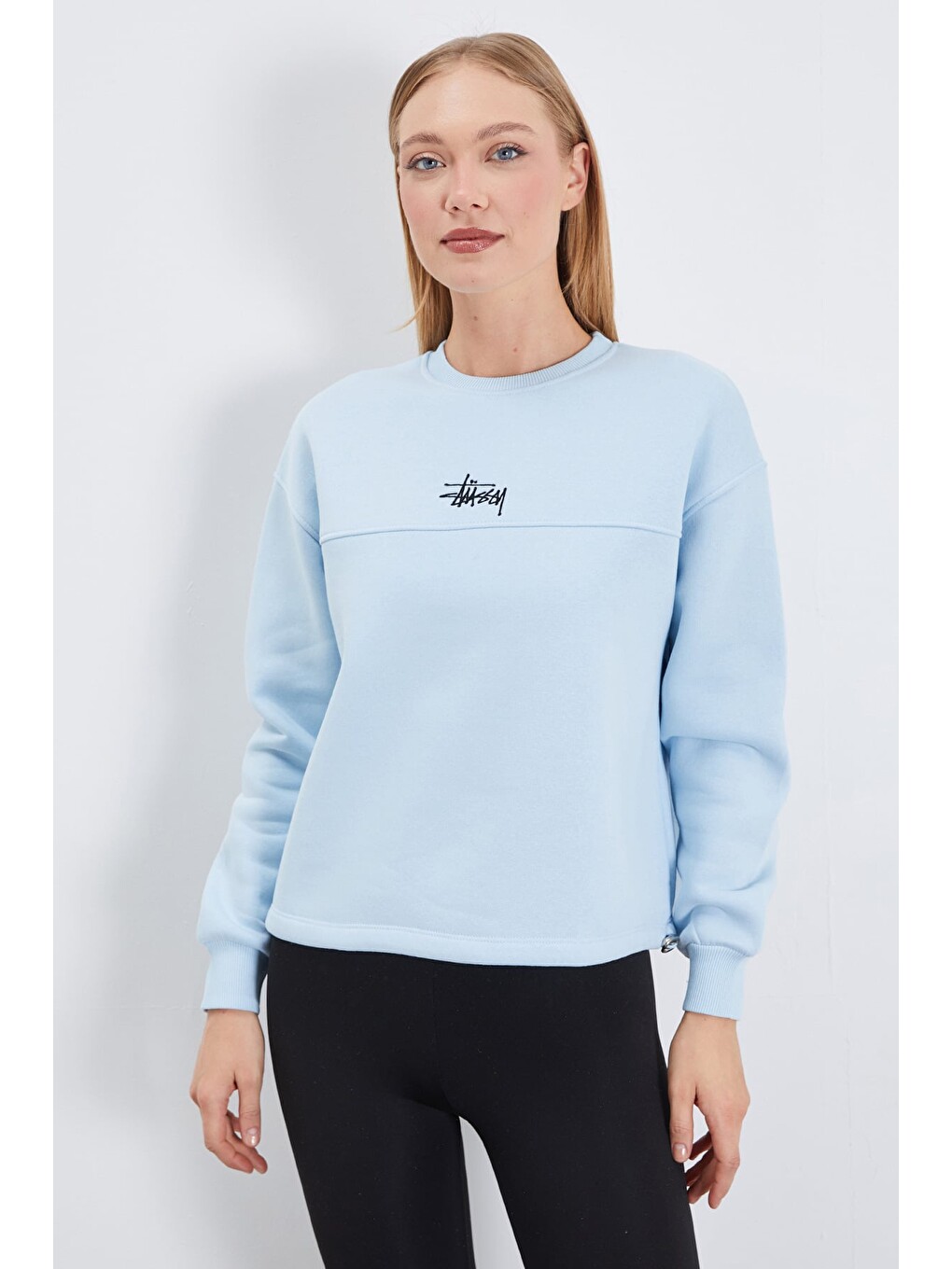 Mavi 3 İplik İmza Nakışlı Stoperli Oversize Sweatshirt-1