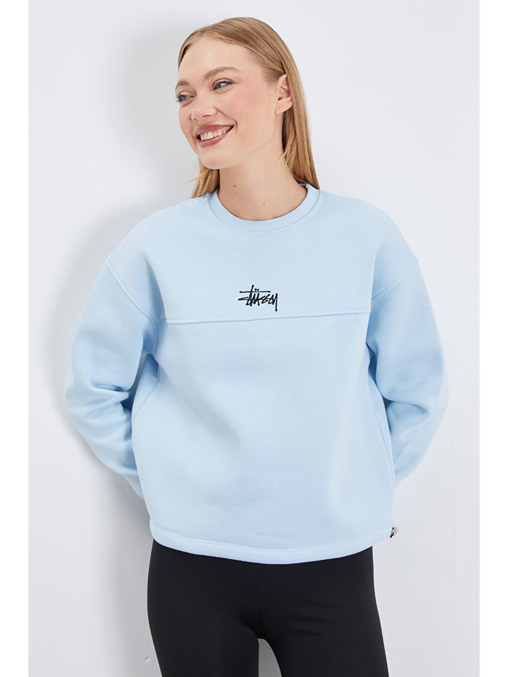 Mavi 3 İplik İmza Nakışlı Stoperli Oversize Sweatshirt-2