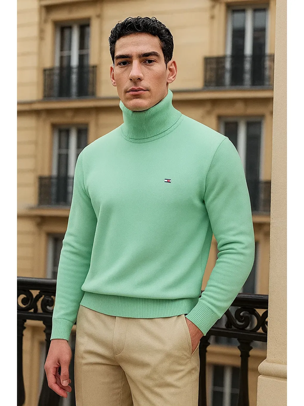 Yeşil Erkek Uzun Premium Comfort Mint Kazak-3