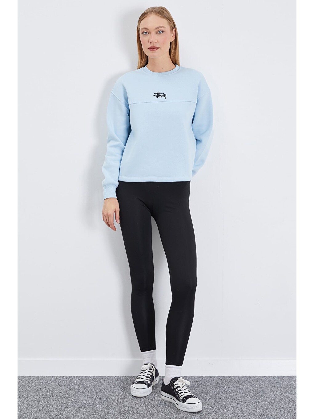 Mavi 3 İplik İmza Nakışlı Stoperli Oversize Sweatshirt-3