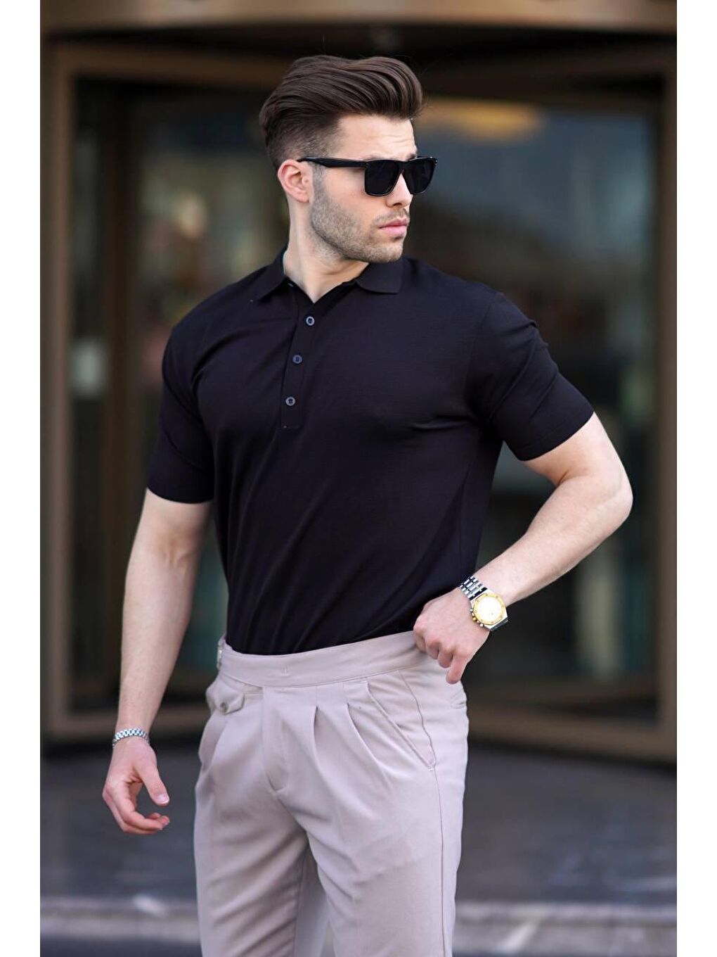 Siyah Erkek Polo Yaka Düz Tişört 6878