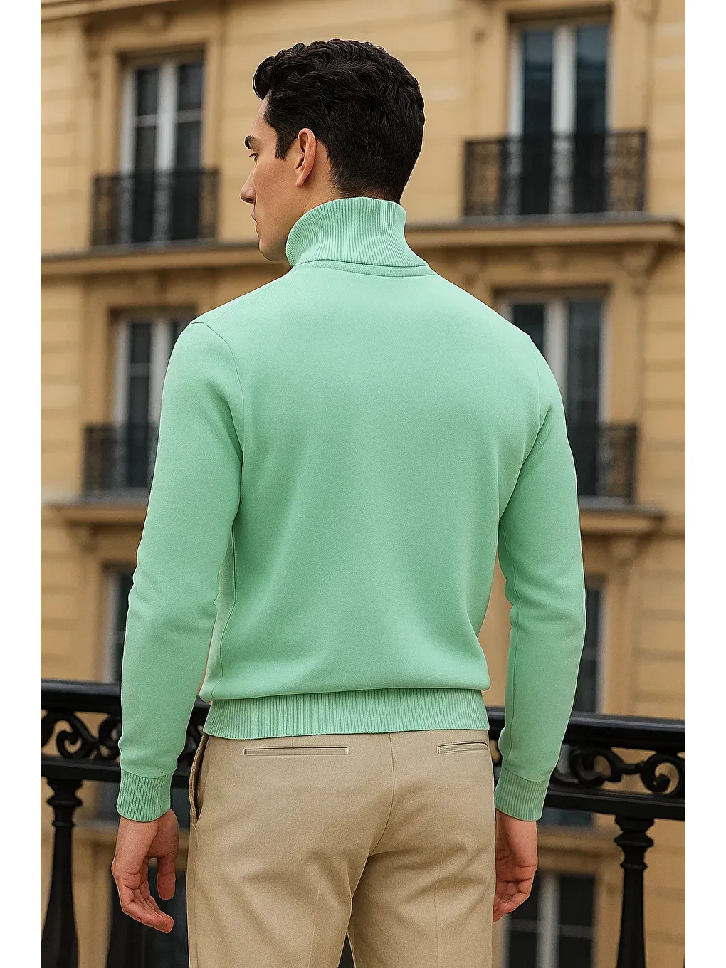 Yeşil Erkek Uzun Premium Comfort Mint Kazak-4