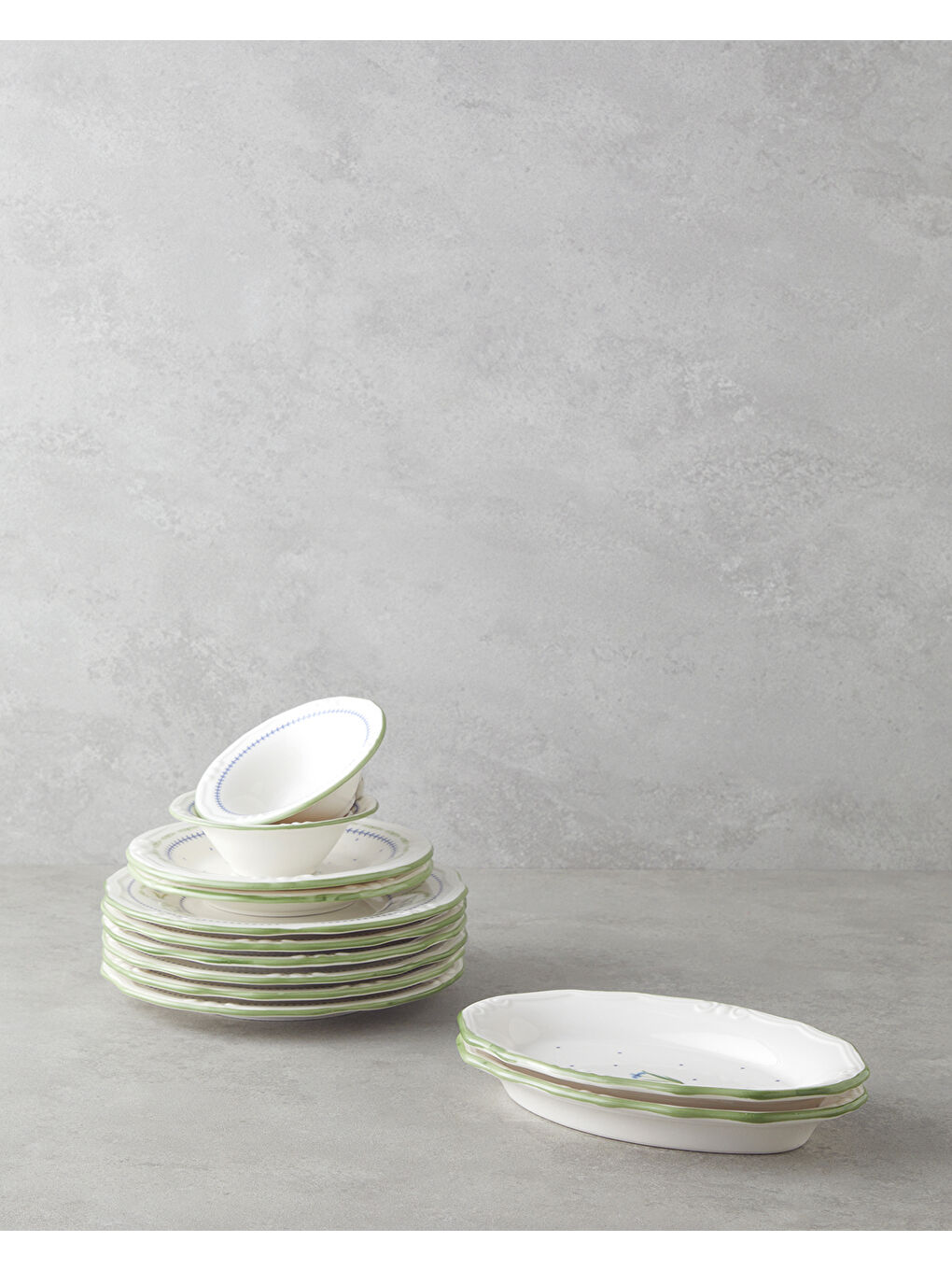 Lavender Porselen Kahvaltı Takımı 12 Parça 6 Kişilik Yeşil-Mavi-1