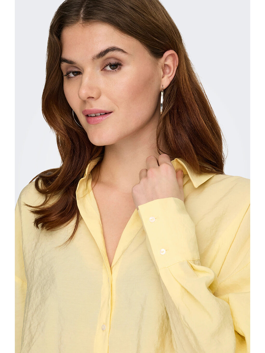 Sarı Onlzazima Modal Oversize Fit Uzun Kollu Kadın Gömlek 15272523-4