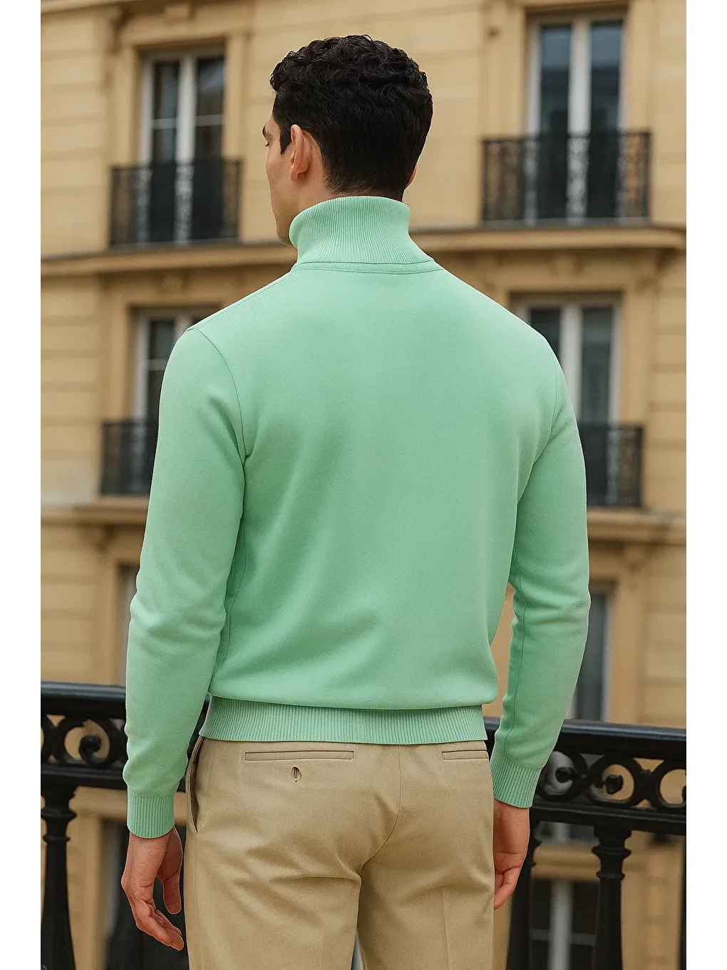 Yeşil Erkek Uzun Premium Comfort Mint Kazak-5