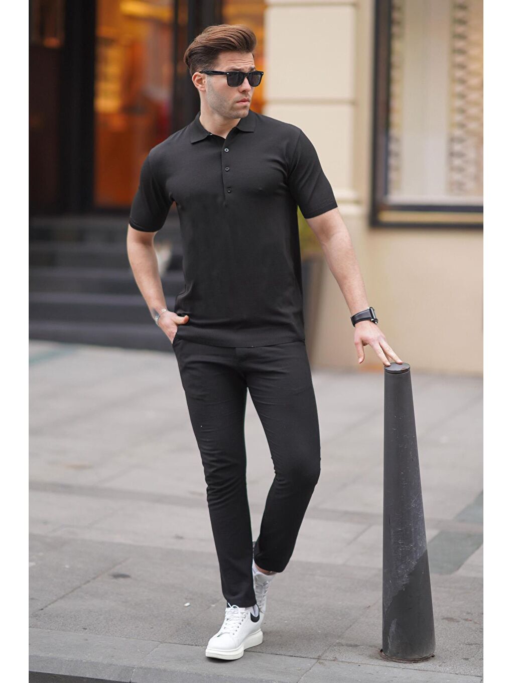 Siyah Erkek Polo Yaka Düz Tişört 6878-2