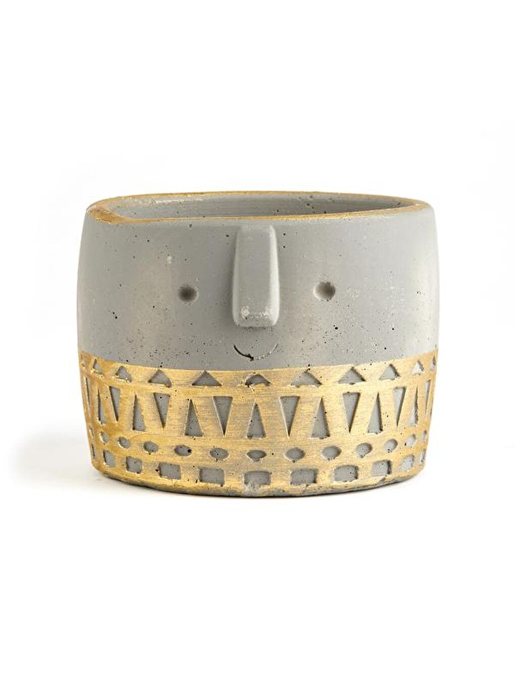 Sarı Yüz Figürlü Dekoratif Saksı - Altın - 10x10x12 cm-2