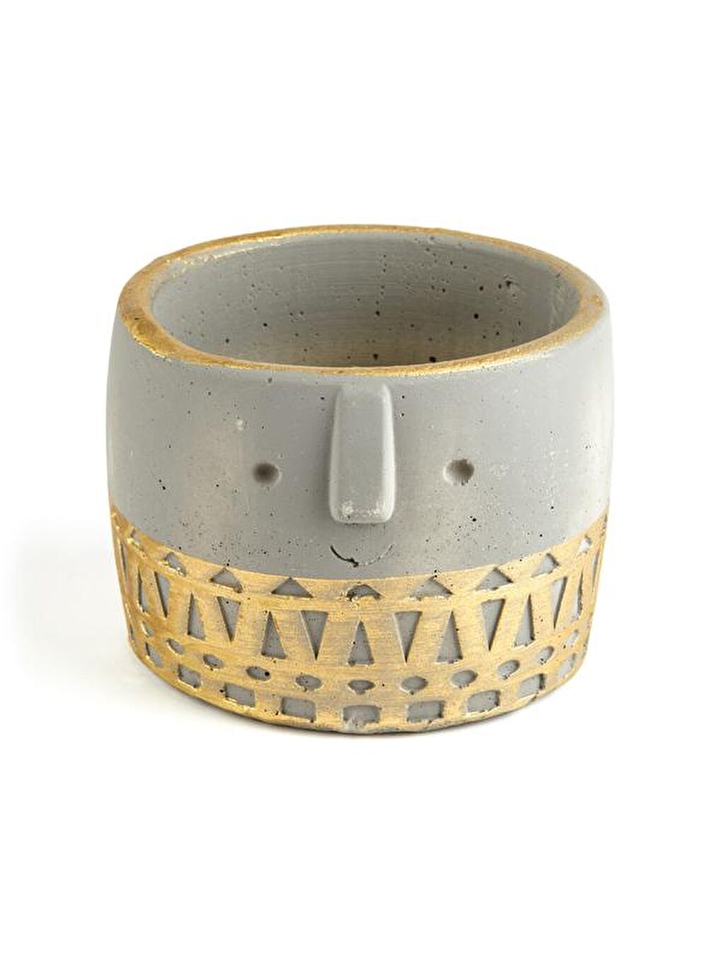 Sarı Yüz Figürlü Dekoratif Saksı - Altın - 10x10x12 cm-3