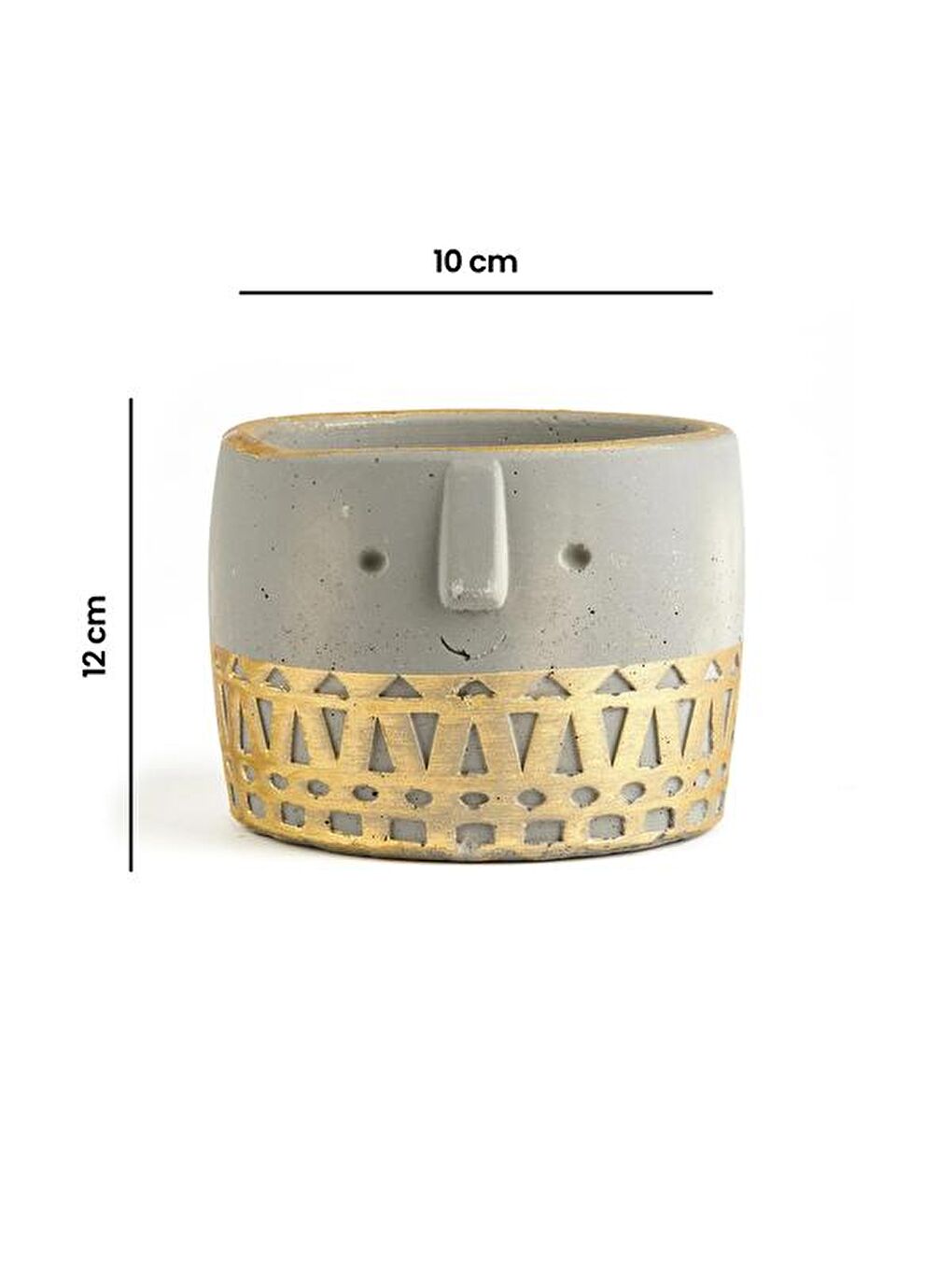 Sarı Yüz Figürlü Dekoratif Saksı - Altın - 10x10x12 cm-4