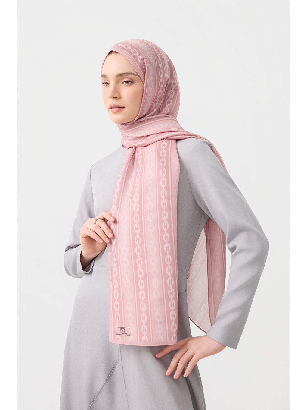 Pamuk Twill Şal Chain Pembe-1