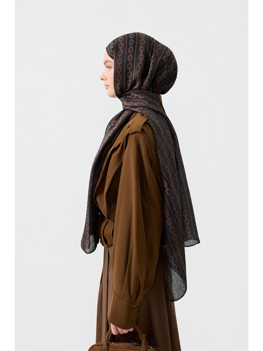 Kahverengi Pamuk Twill Şal Chain Kahve-4