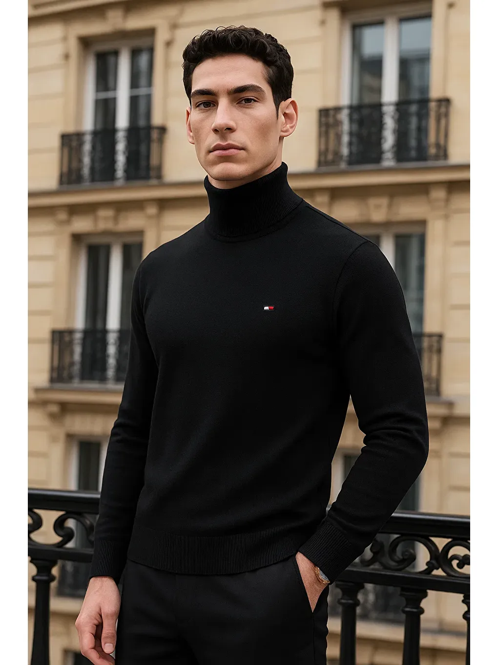 Erkek Uzun Premium Comfort Siyah Kazak-1