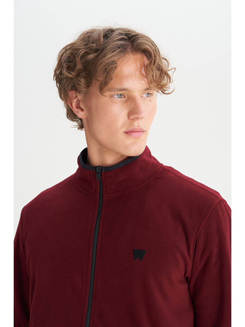 Regular Fit Normal Kesim Dik Yaka Fermuarlı Bordo Polar Ceket-3