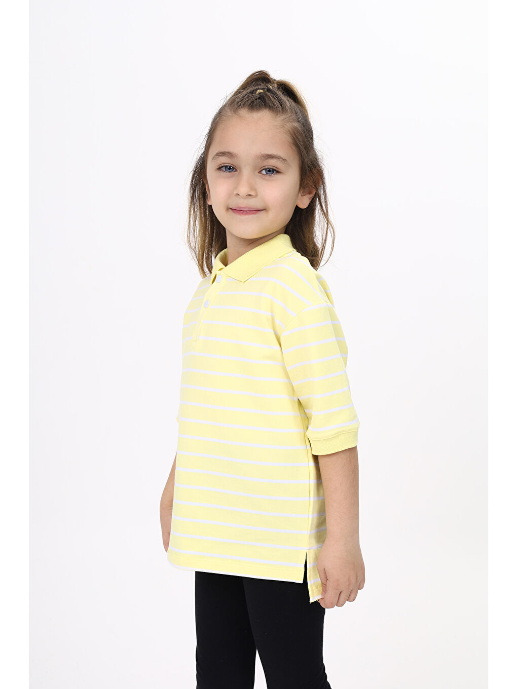 Sarı Unisex Çocuk Çizgili Tişört-1