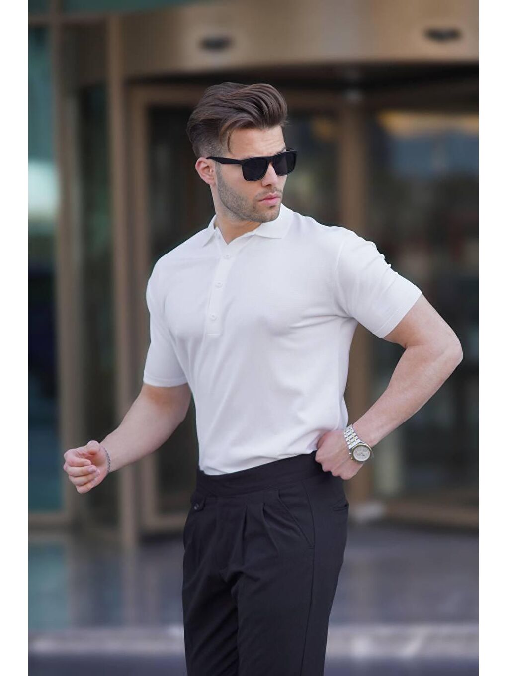 Beyaz Erkek Polo Yaka Düz Tişört 6878