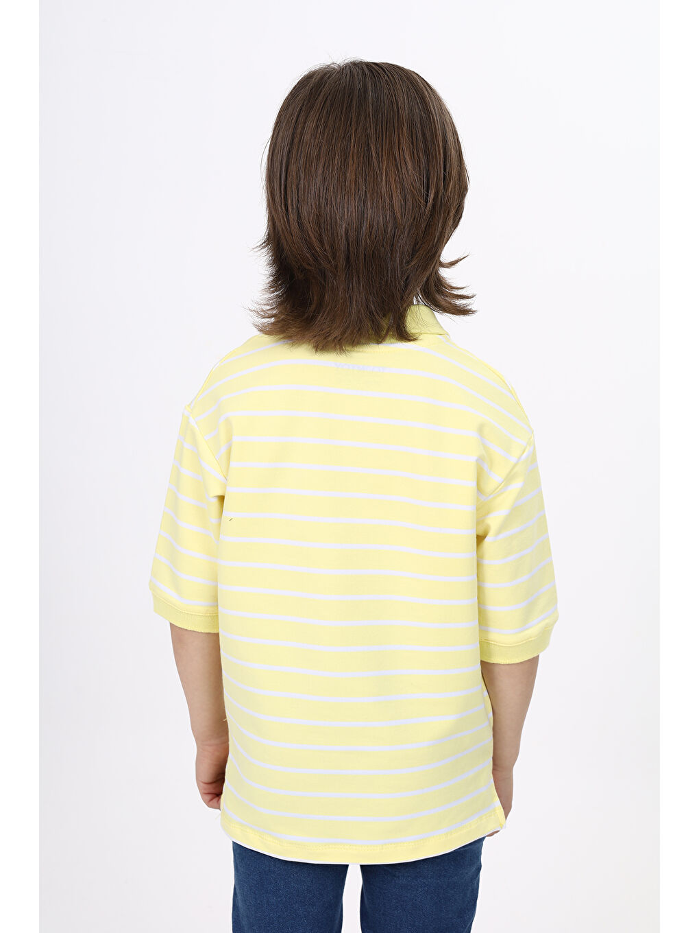 Sarı Unisex Çocuk Çizgili Tişört-4