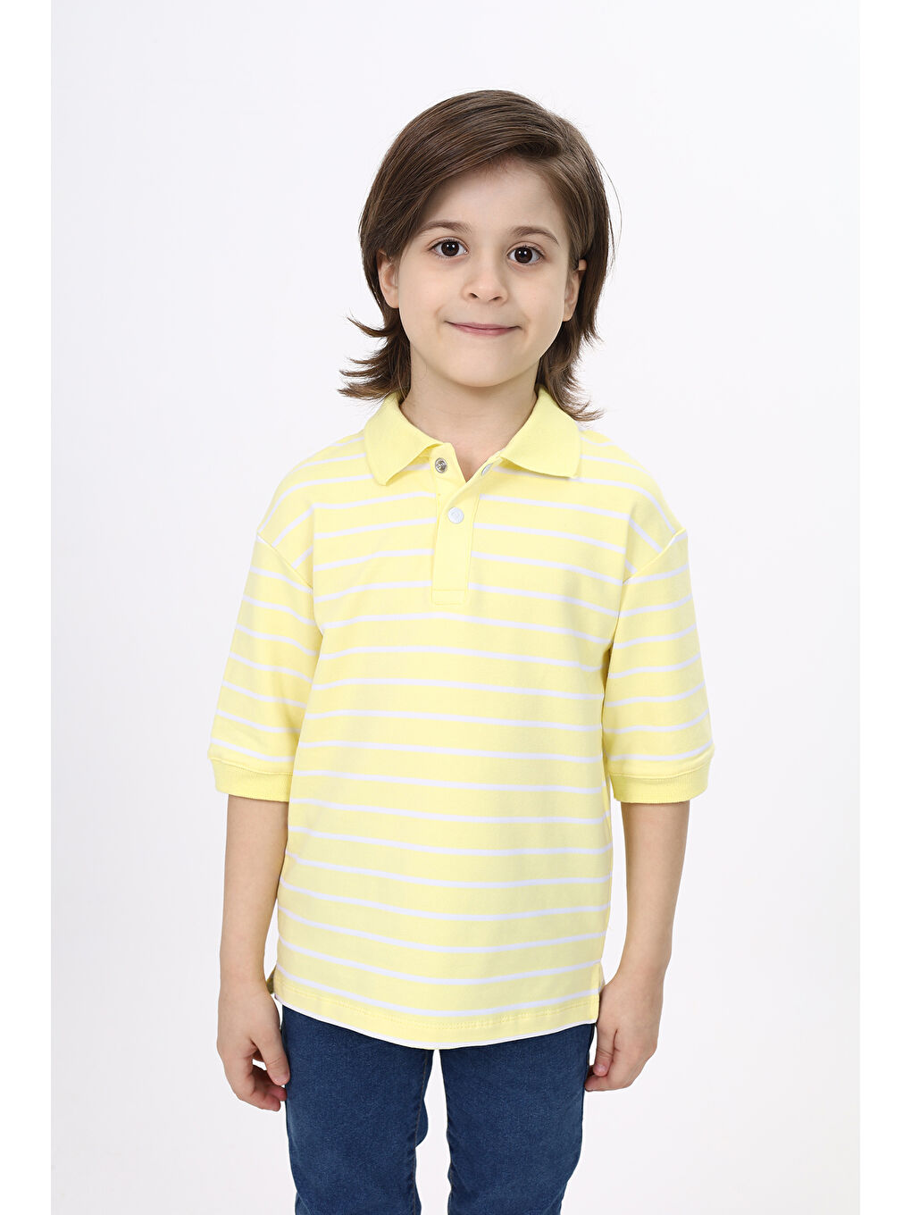 Sarı Unisex Çocuk Çizgili Tişört-6
