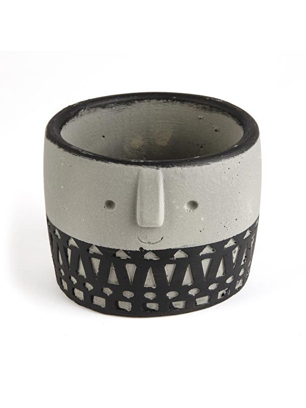 Yüz Figürlü Dekoratif Saksı - Siyah - 10x10x12 cm-1