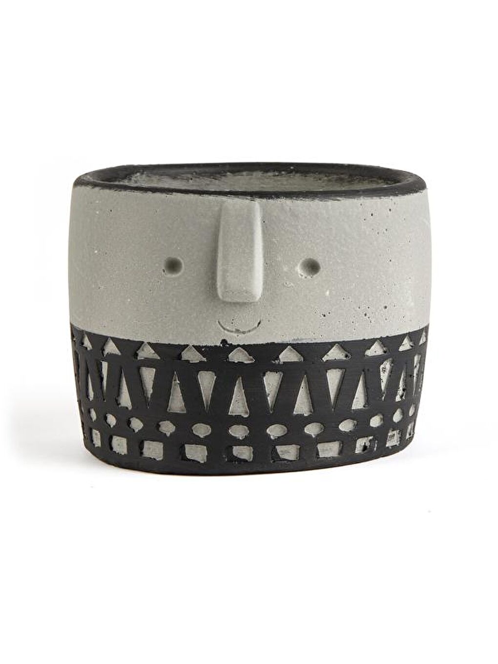 Yüz Figürlü Dekoratif Saksı - Siyah - 10x10x12 cm-2