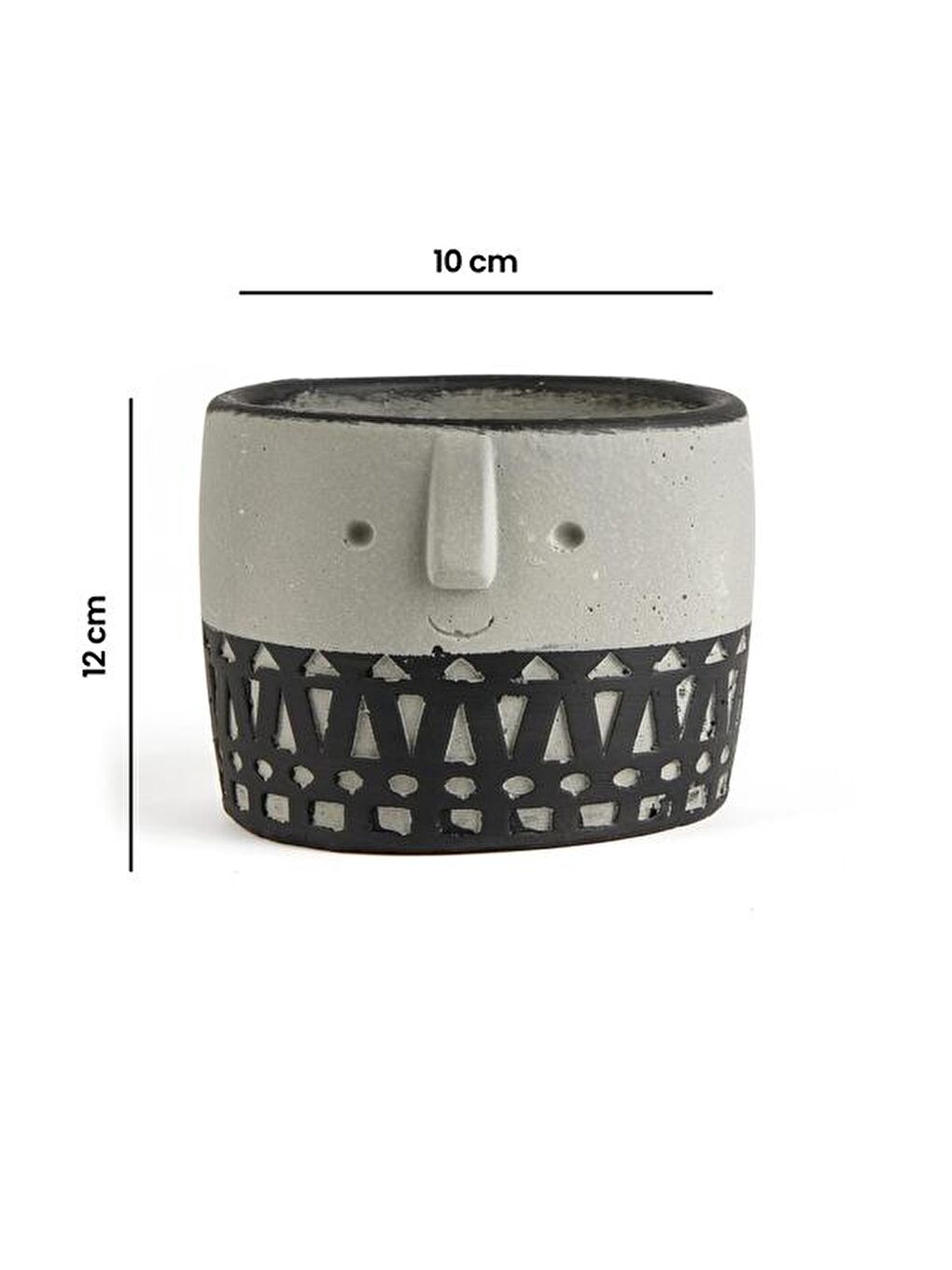 Yüz Figürlü Dekoratif Saksı - Siyah - 10x10x12 cm-4