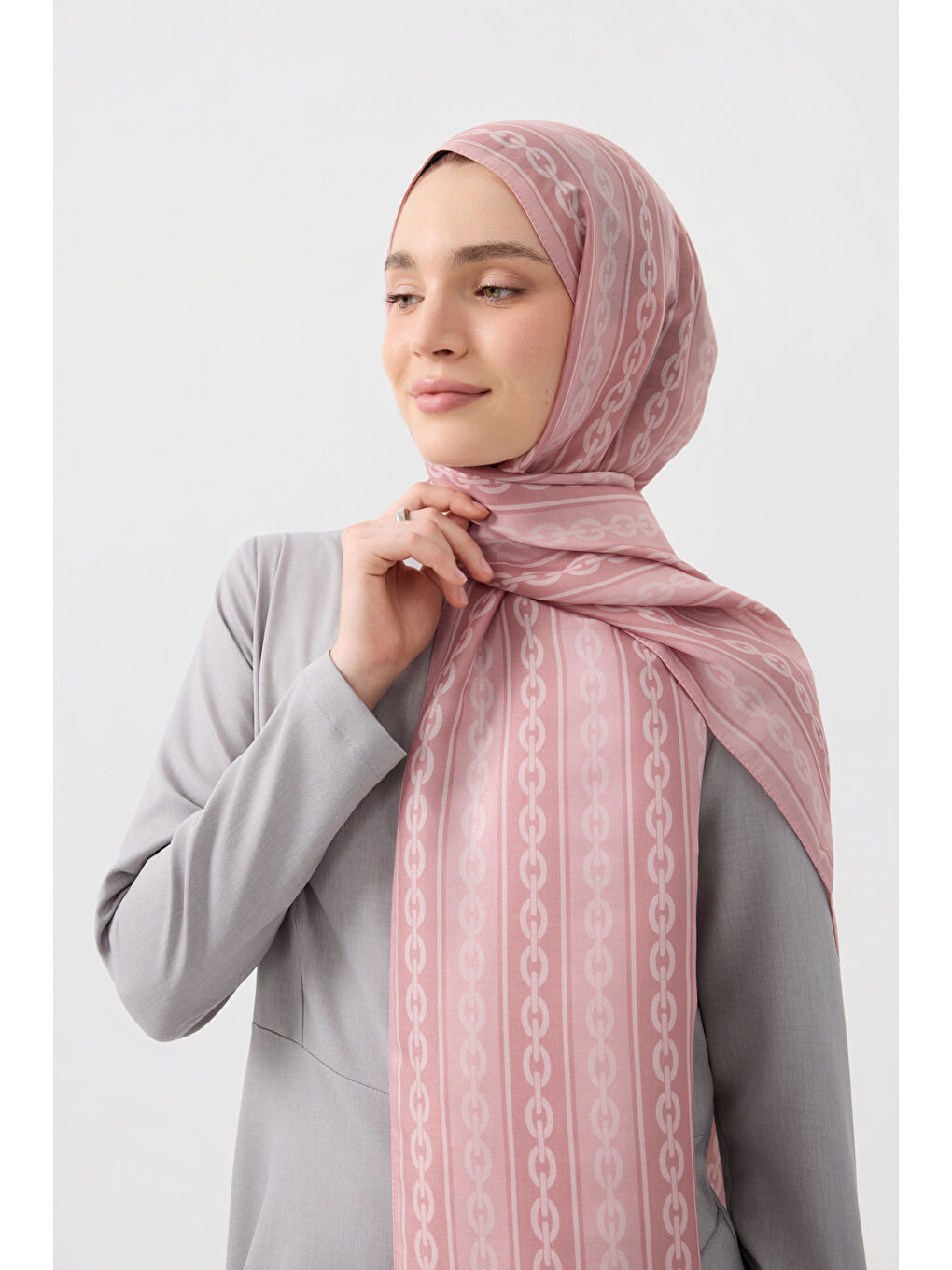 Pamuk Twill Şal Chain Pembe-2