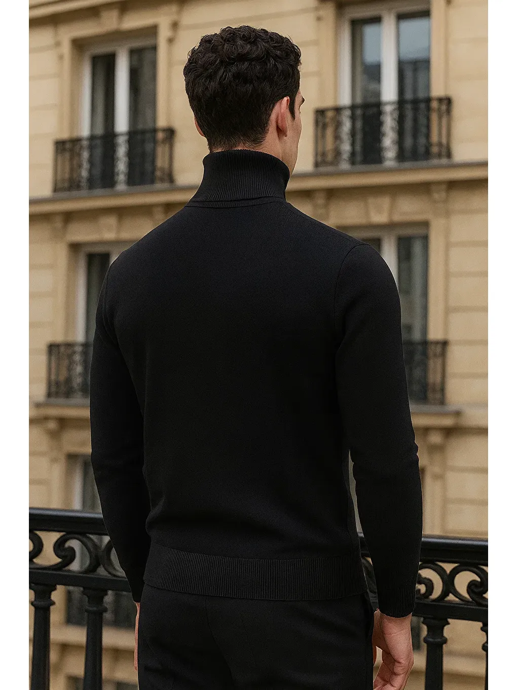 Erkek Uzun Premium Comfort Siyah Kazak-4