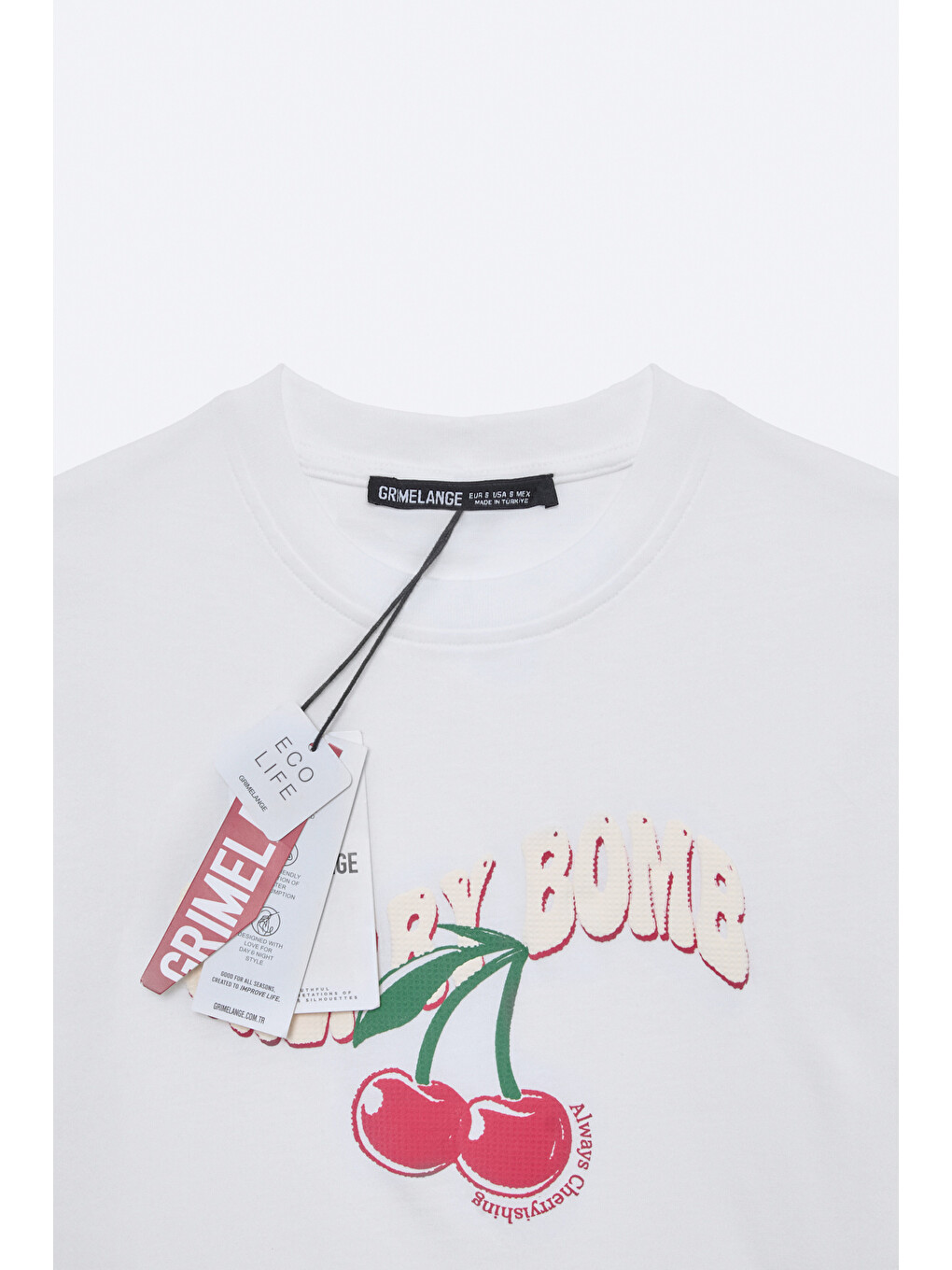 Beyaz LAZZIAR Kadın Oversize Bisiklet Yaka BEYAZ T-Shirt-1