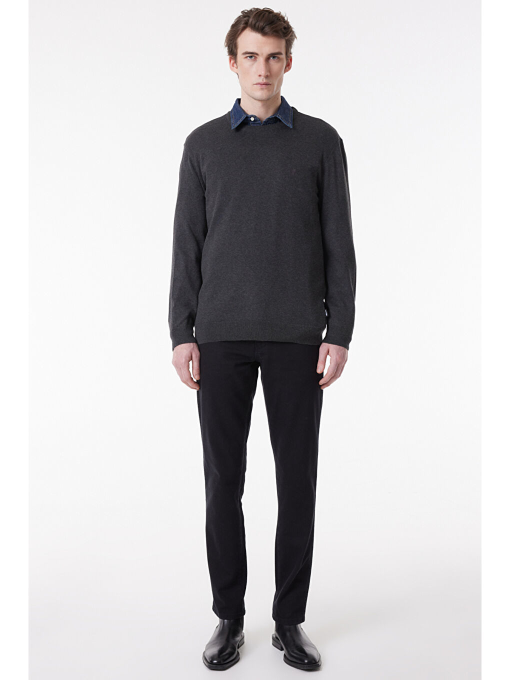 Gri Regular Fit Normal Kesim Sıfır Yaka Triko-2