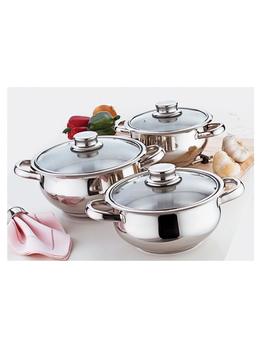 Renksiz Mercan 6 Parça Çelik Tencere Takımı Cam Kapak