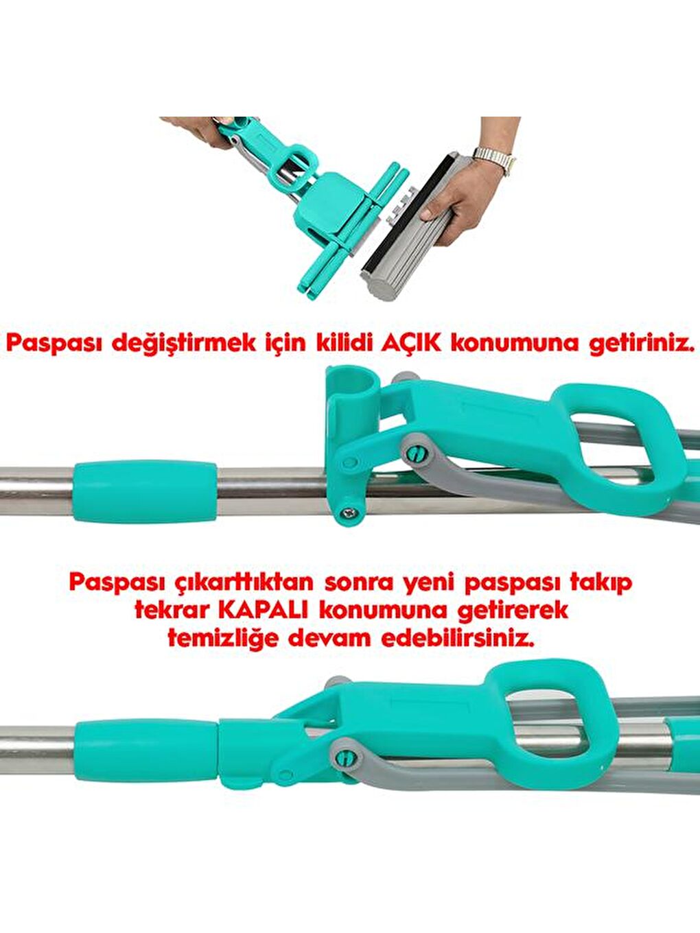 Çift Sıkmalı Pratik Paspas - Yeşil - 121x28x7 cm-3