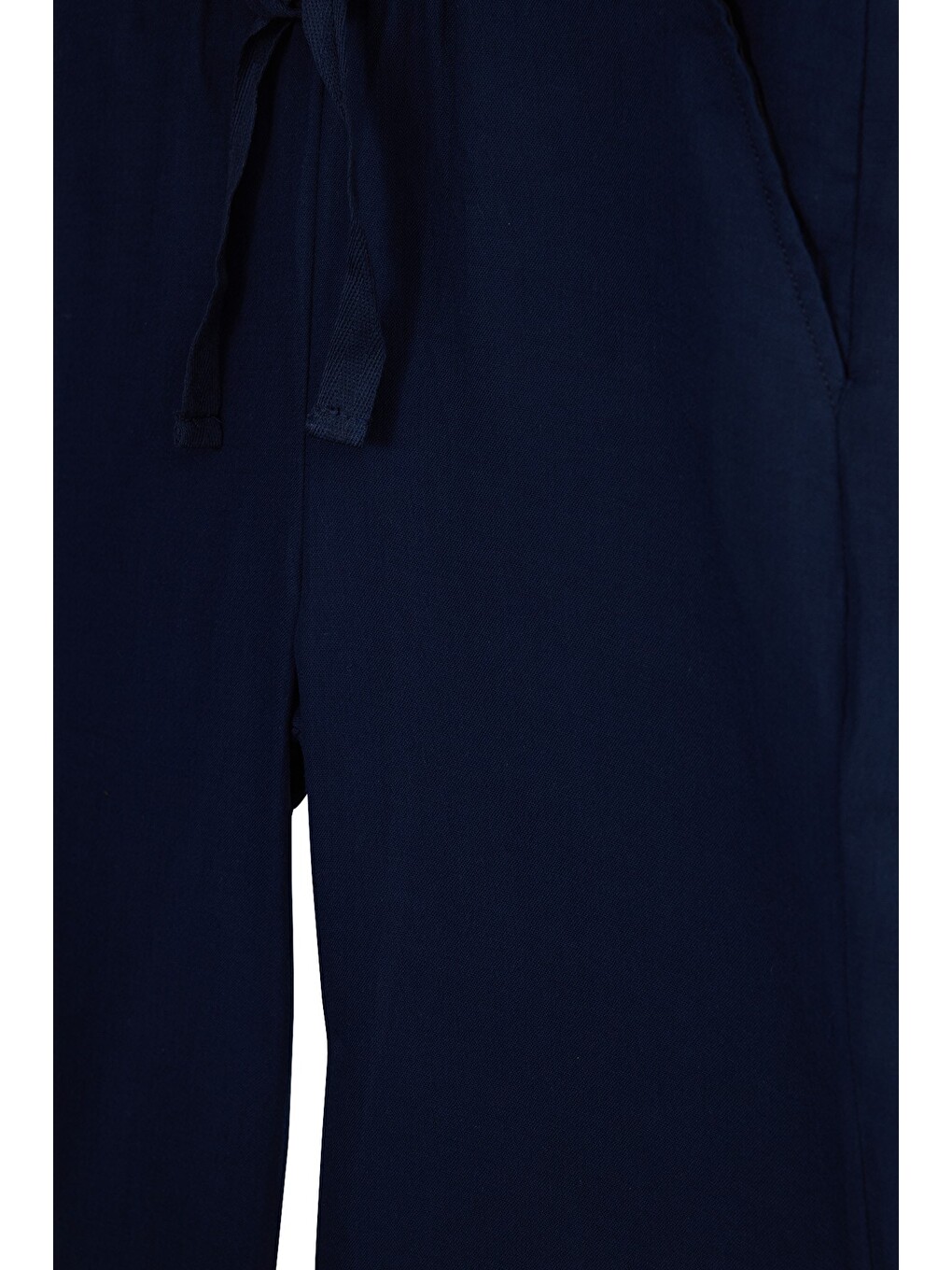 Kadın %100 Pamuk Baggy Fit Rahat Kesim Lastikli Bel Müslin Kumaş Cepli Lacivert Pantolon-2