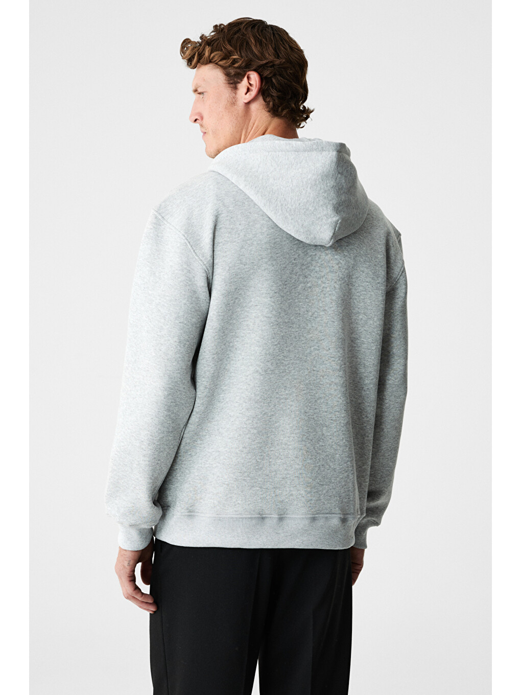 Justus Erkek Kapüşonlu Kanguru Cepli Fermuar Yakalı Gri Melanj Sweatshirt-6