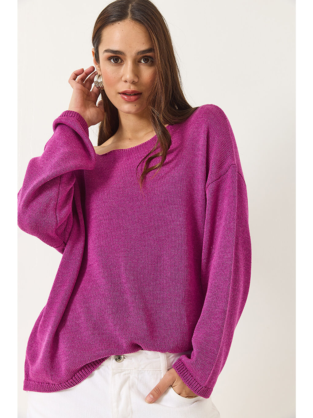 Mor Kadın Kayık Yaka Triko Merserize Basic Bluz-2