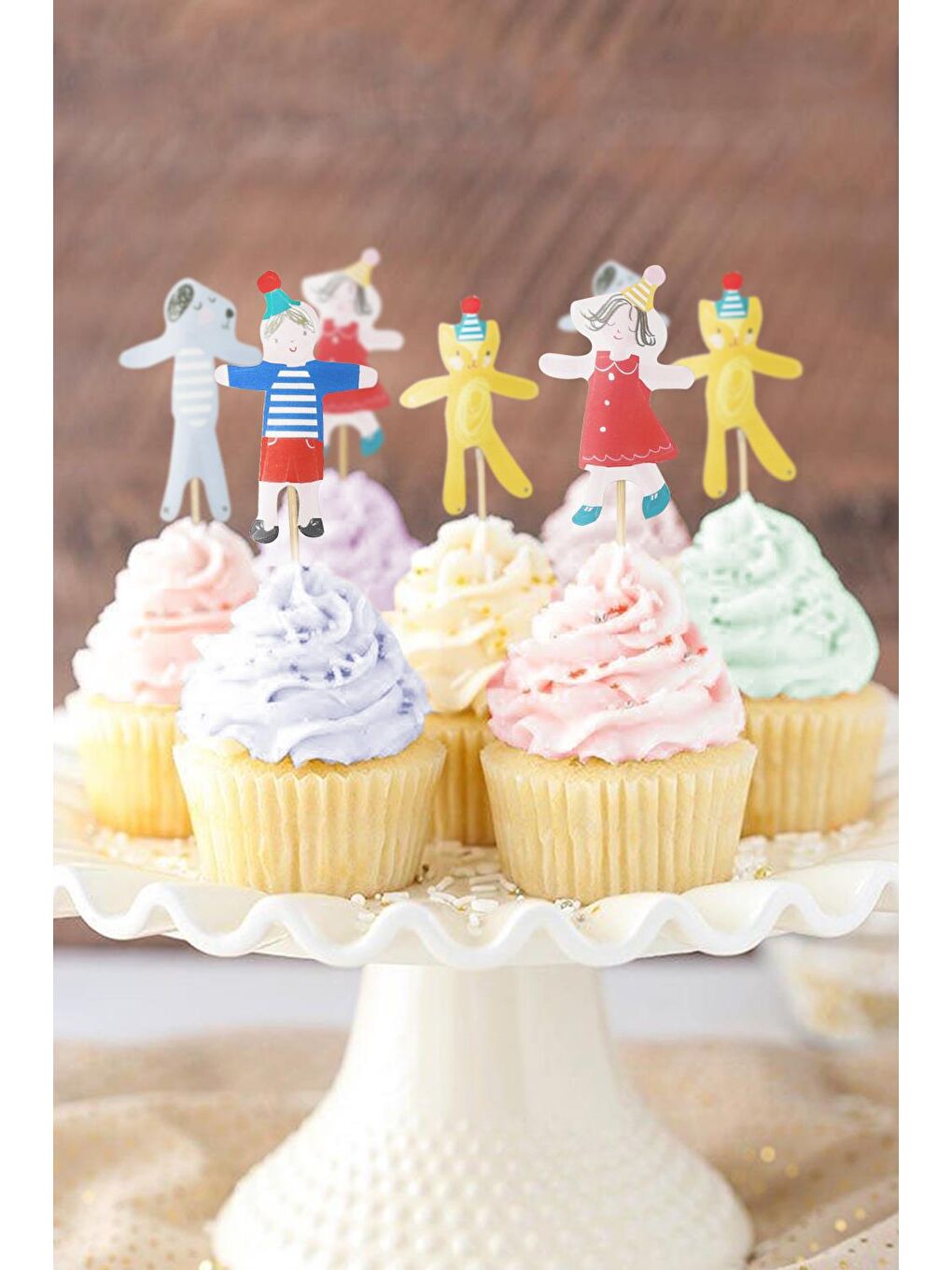 Karışık Çok Renkli Çocuk ve Hayvan Temalı 10'lu Kürdan Pasta Süsü Set-2