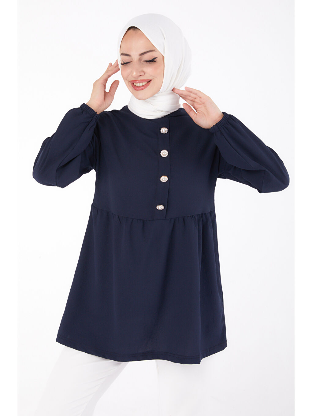 Taşlı Tunik Lacivert - 13294-1