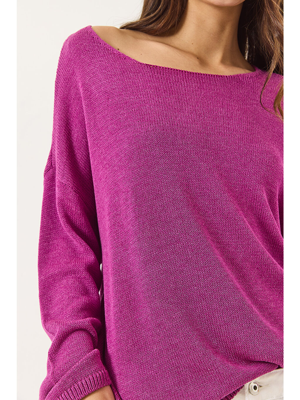Mor Kadın Kayık Yaka Triko Merserize Basic Bluz-4