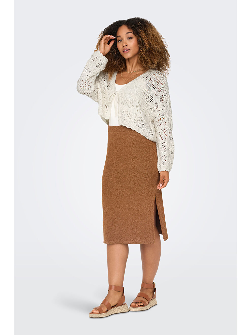 Ekru Onlbeach Pamuklu Regular Fit V Yaka Triko Kadın Hırka 15257604-1