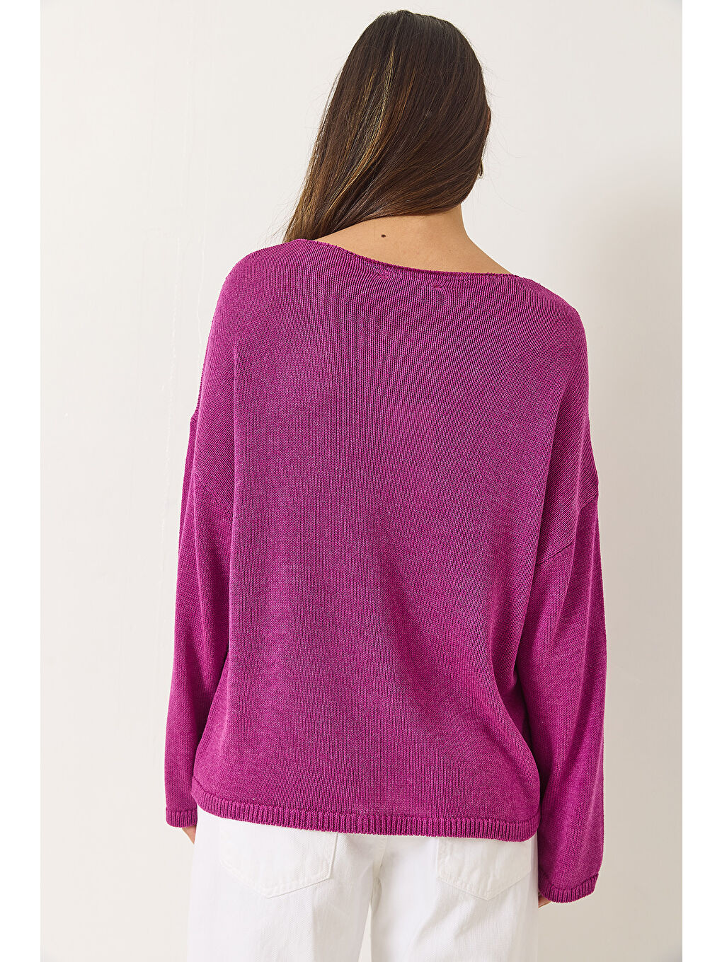 Mor Kadın Kayık Yaka Triko Merserize Basic Bluz-5