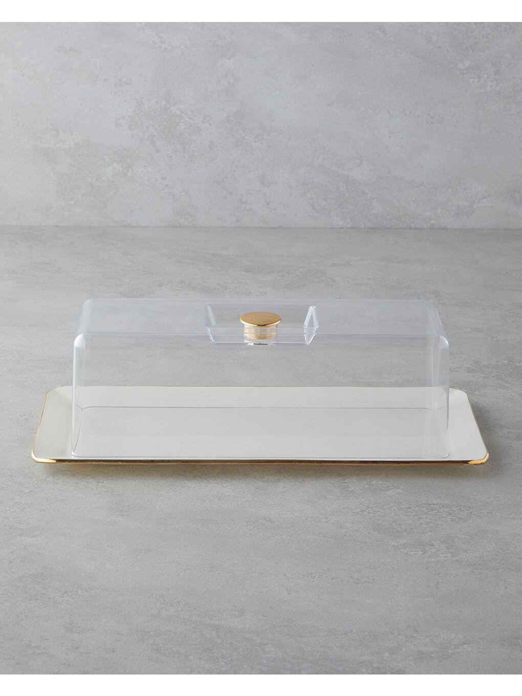 Sarı Lustre Cam Kapaklı Kek Standı 36,5x17,5 cm Krem-Gold