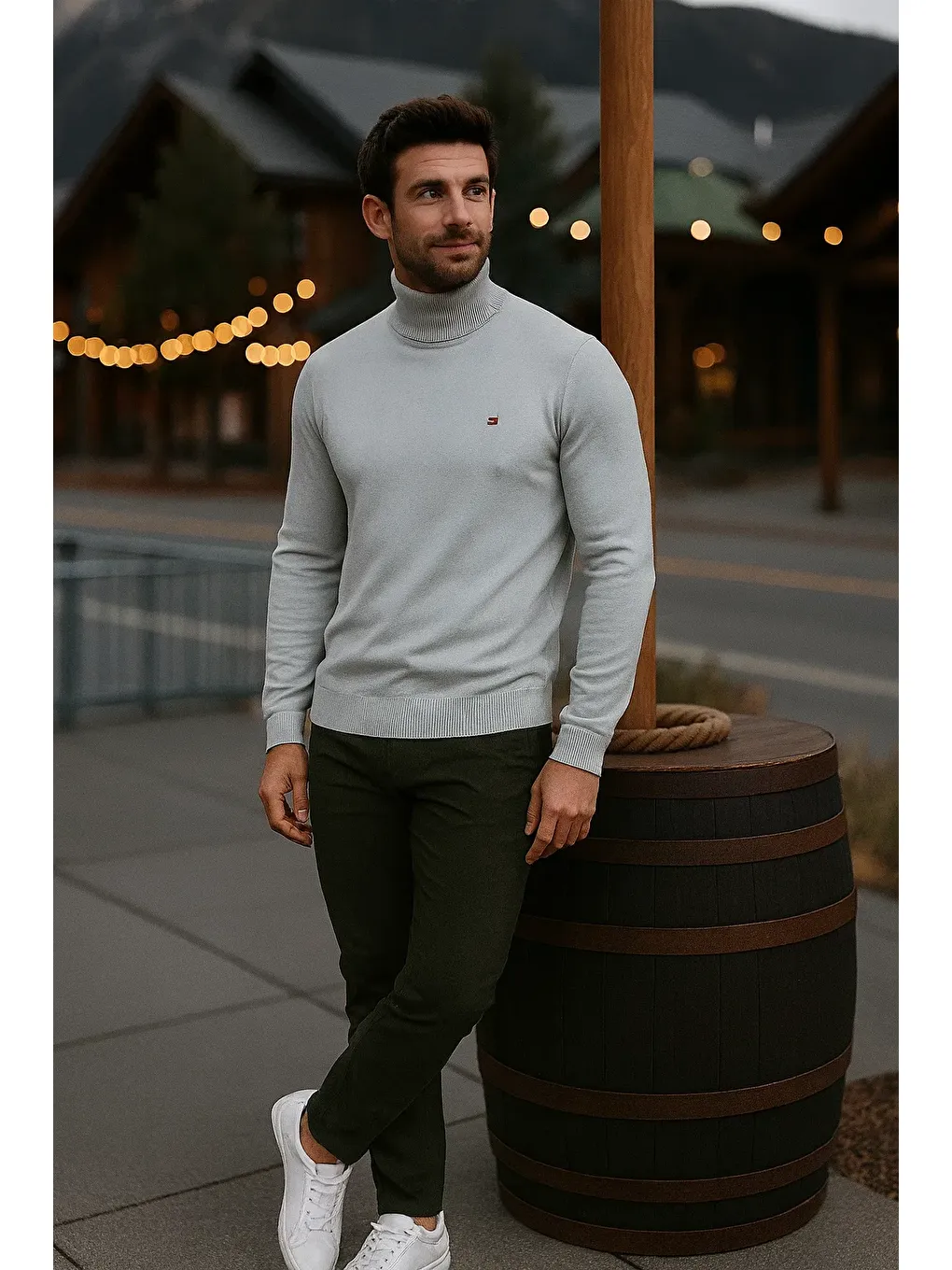 Erkek Günlük Dar Gri Tam Balıkçı Yaka Kazak-3