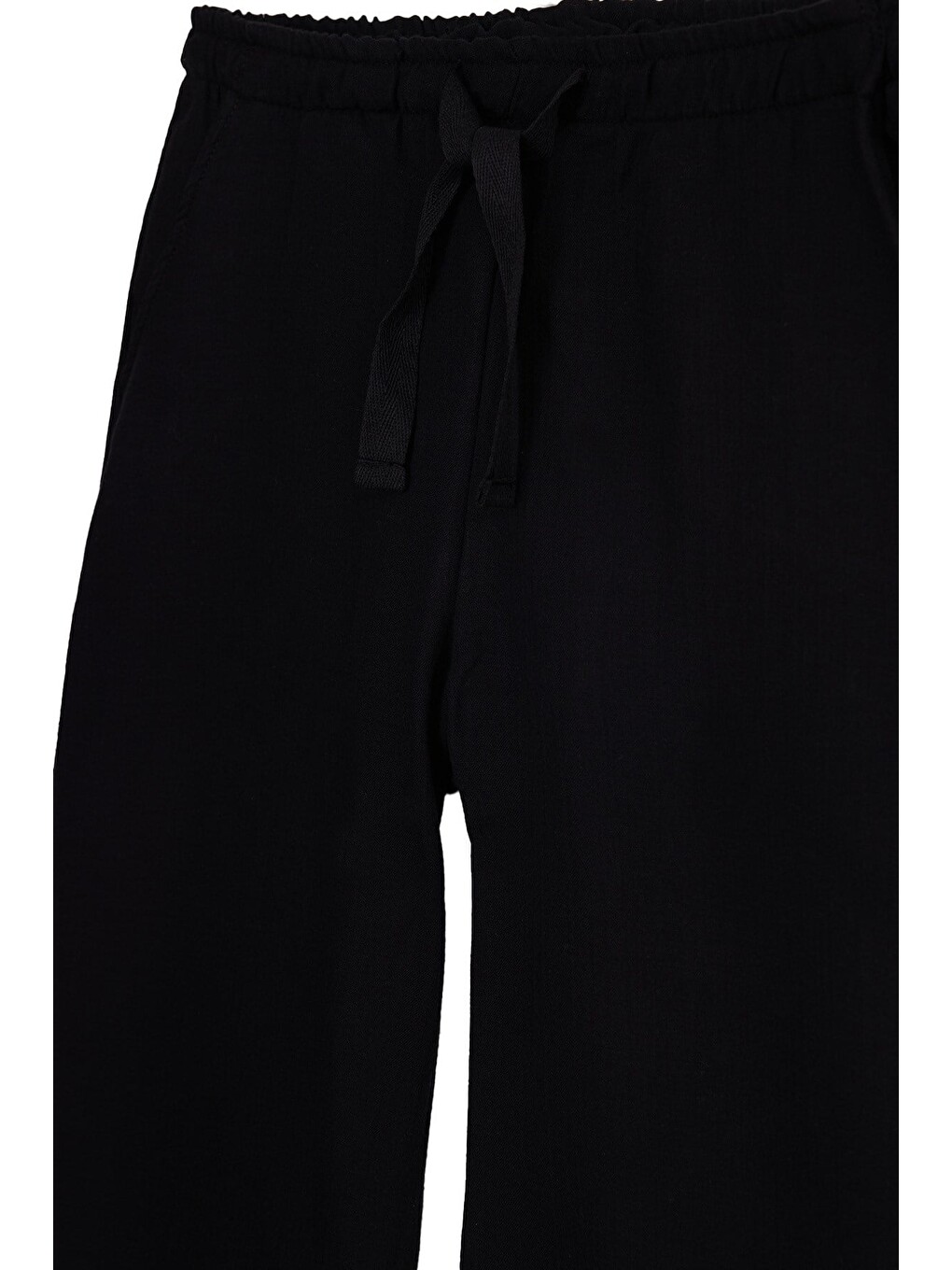 Kadın %100 Pamuk Baggy Fit Rahat Kesim Lastikli Bel Müslin Kumaş Cepli Siyah Pantolon-2