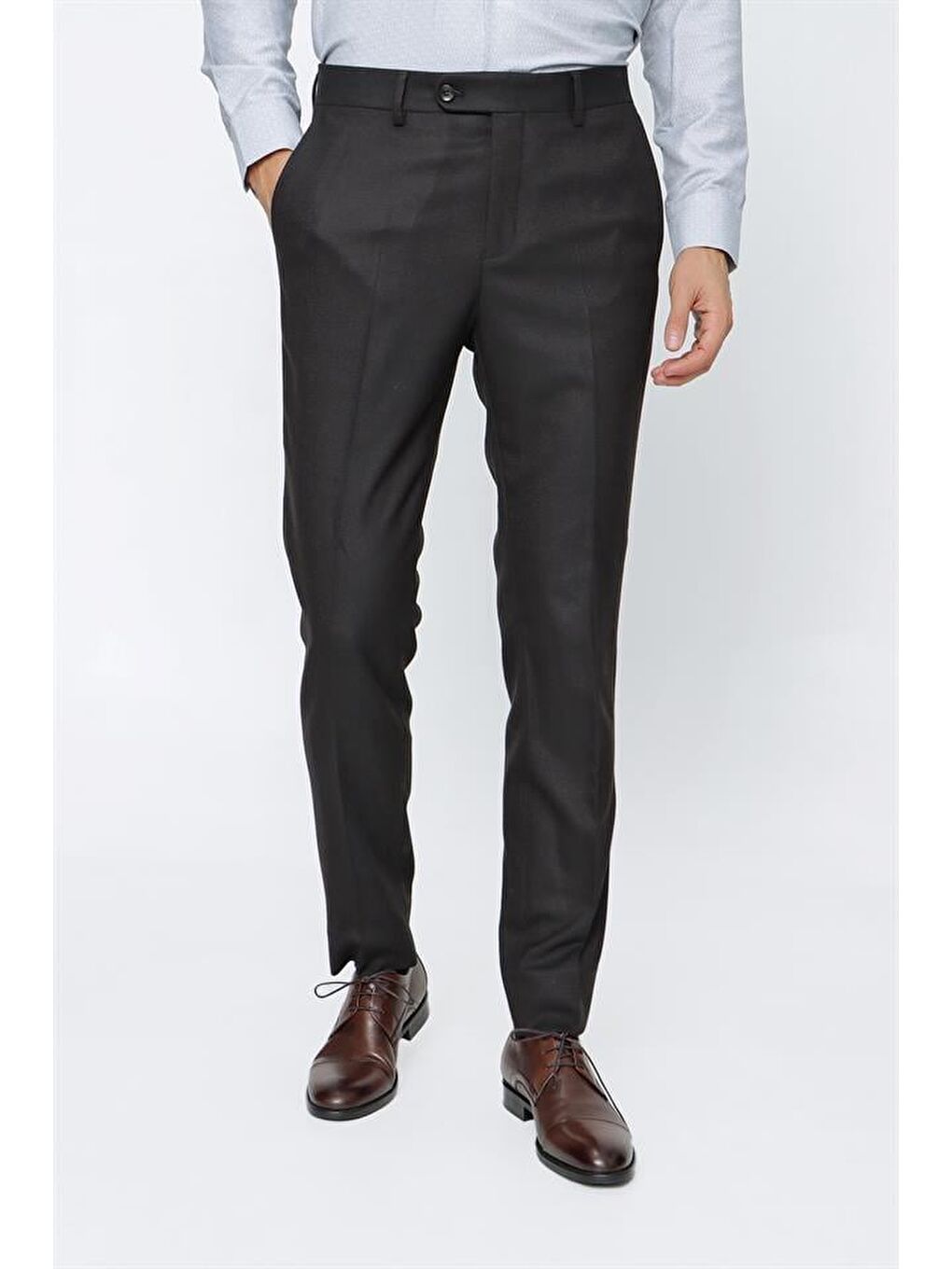 Koyu Kahverengi Esnek Yandan Cepli Classic Slim Fit Erkek Pantolon 1003225167-3
