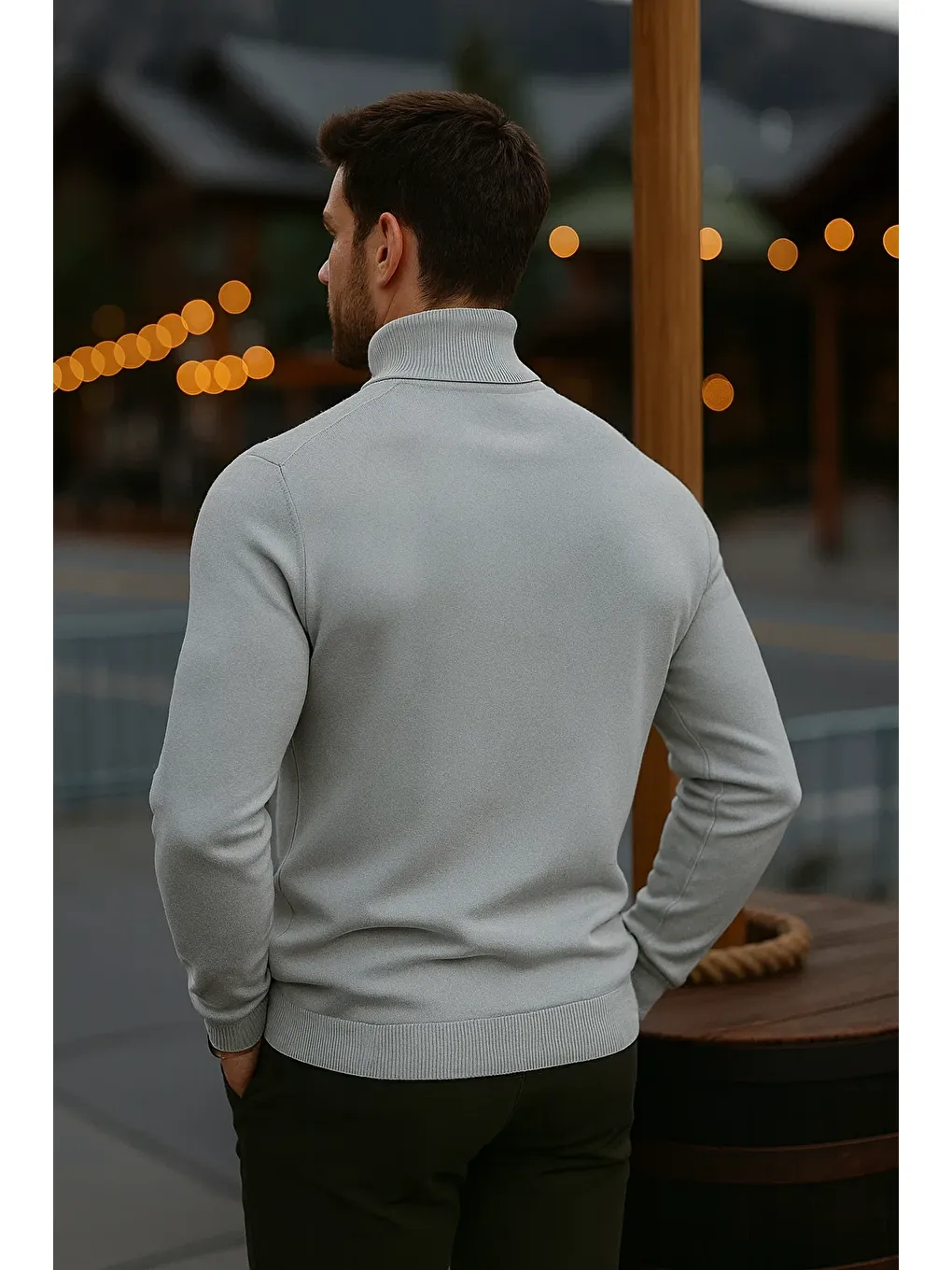 Erkek Günlük Dar Gri Tam Balıkçı Yaka Kazak-4