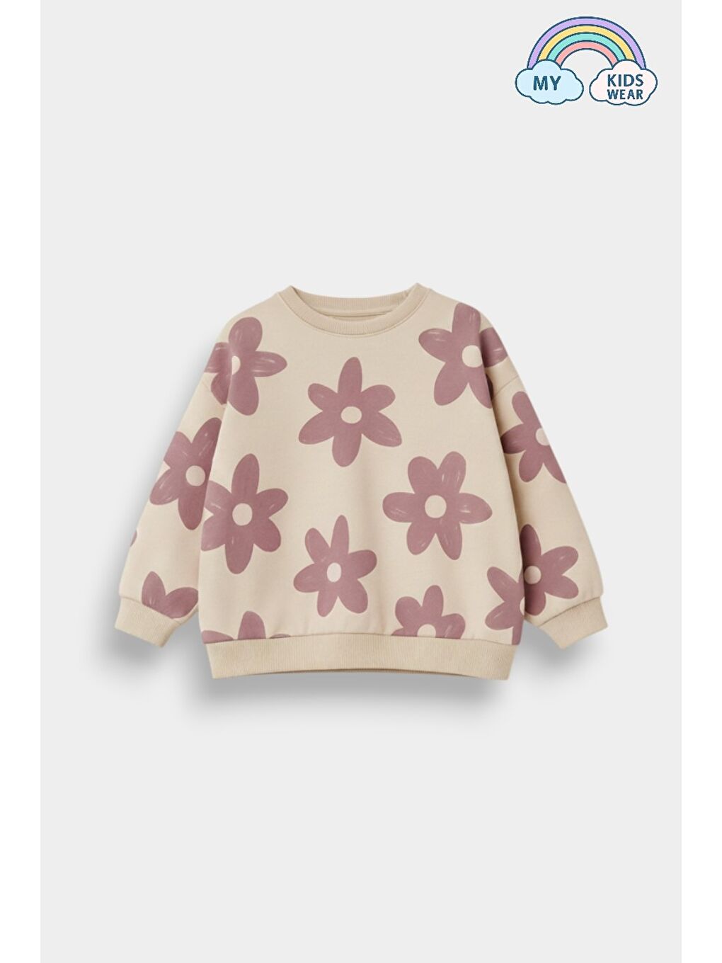 Bej Kız Çocuk Çiçek Desenli 2’li Sweat & Fitilli Tayt Takım 2-10 Yaş 12362-2