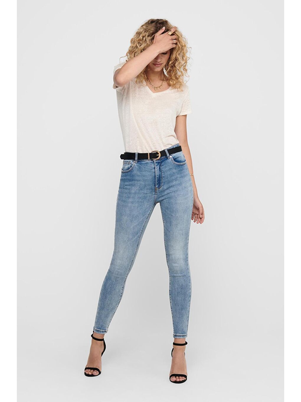 Only Açık Mavi Onlmila Pamuklu Yüksek Bel Skinny Fit Dar Paça Jeans Kadın Jean Pantolon - 1