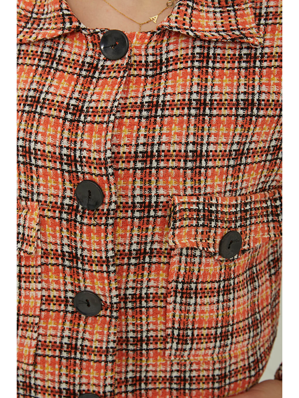 Turuncu Kadın Gömlek Yaka Düğmeli Şanel Ceket Oranj - 13361-4