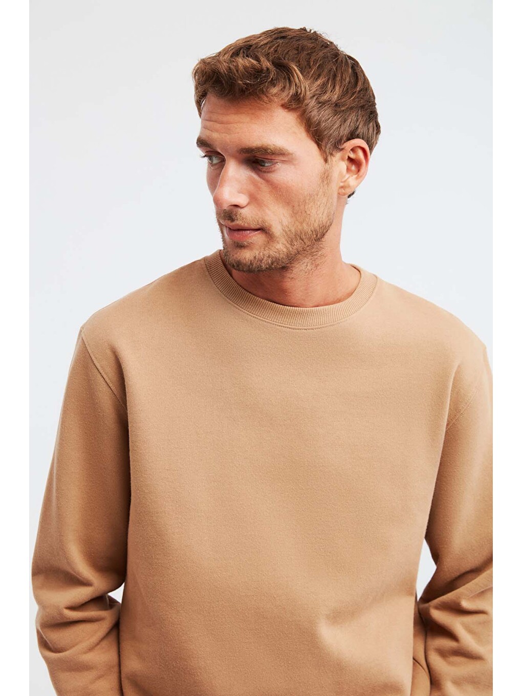 Travıs Erkek Organik Kumaşlı Yumuşacık Regular Fit Yuvarlak Yakalı Kahverengi Sweatshirt-1