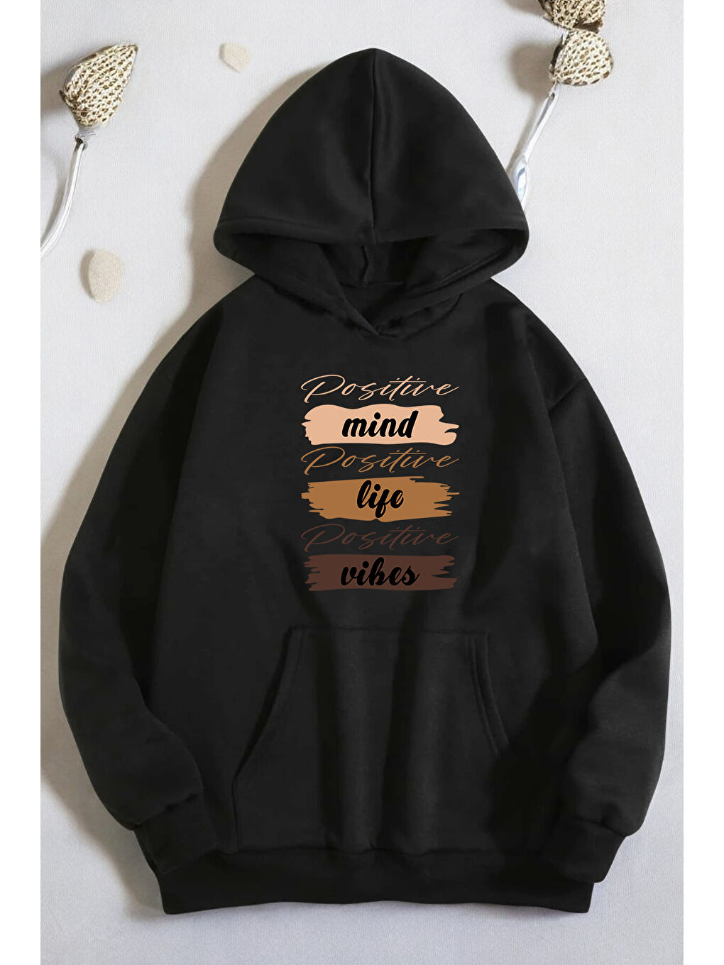 uyguntarz Siyah Mind Life Vibes Baskılı Oversize Sweatshirt