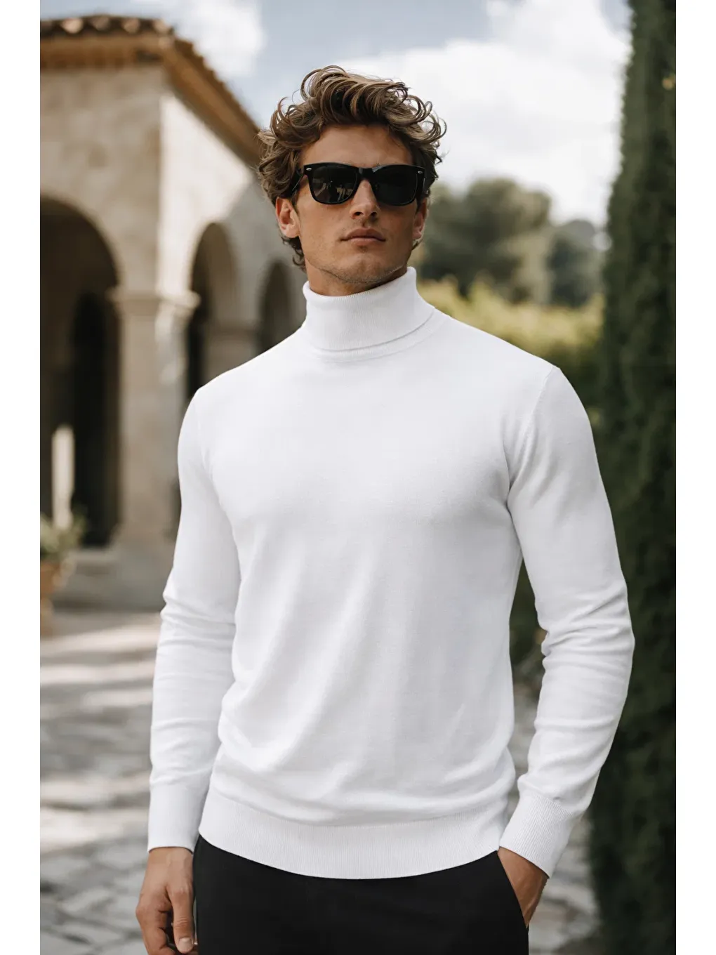 Erkek Kışlık Slim Fit Beyaz Kazak-1